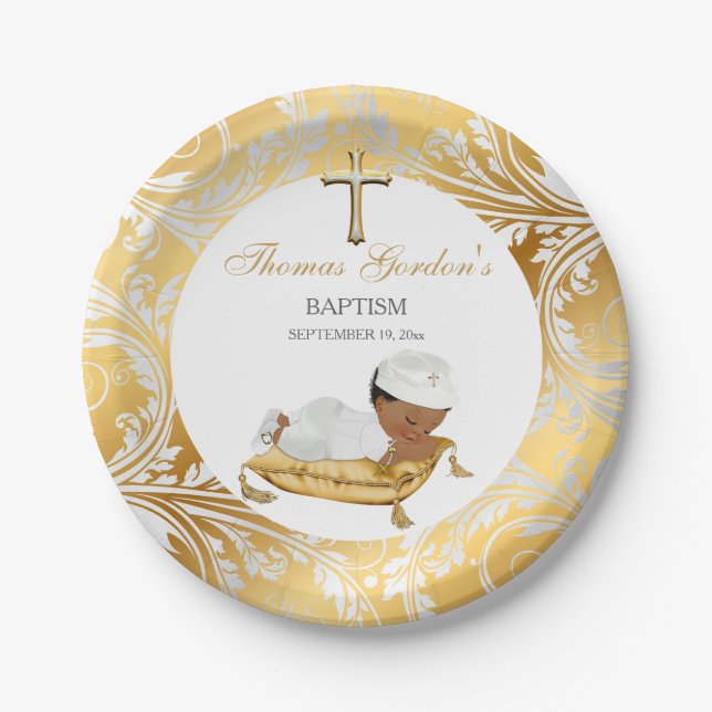Ethnic Baby Boy Christening Taufe Gold Silver Pappteller (Vorderseite)
