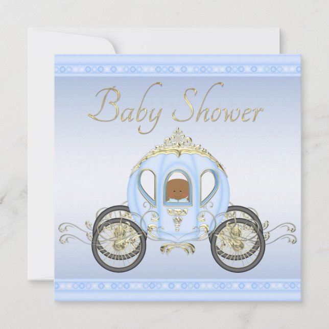 Ethnic Baby Boy in Prince Coach Blue Baby Dusche Einladung (Vorderseite)