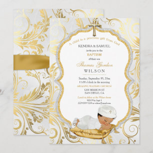 Ethnic Baby Boy Taufe Christening Gold Cross Einladung