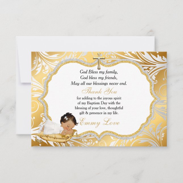 Ethnic Baby Girl Baptism Gold Cross Merci (Devant)