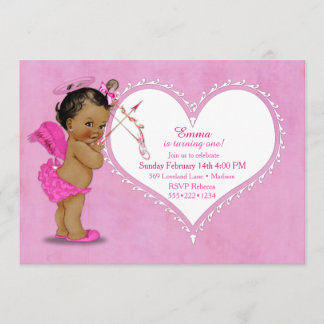 Ethnic Baby Girl Cupid Angel Wings Halo Hot Pink Einladung