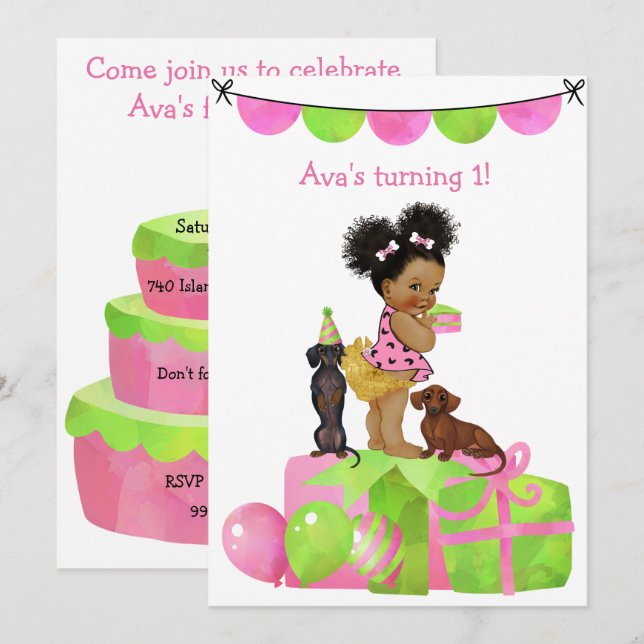 Ethnic Baby Girl Dackel Party Einladung (Vorne/Hinten)