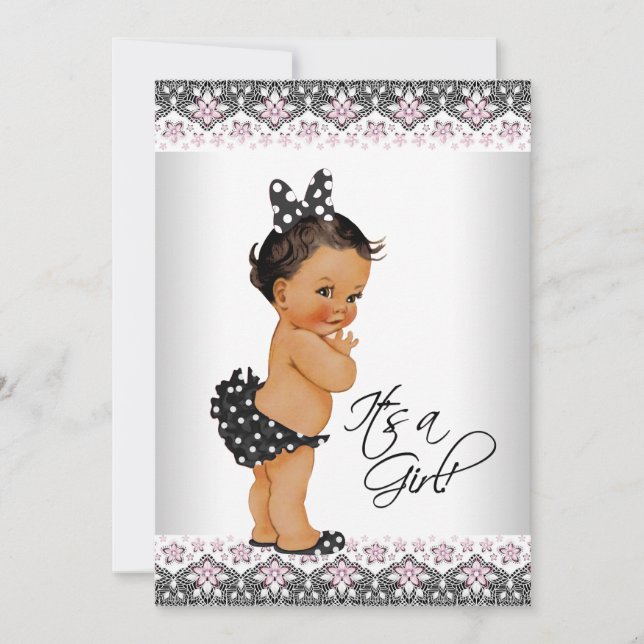 Ethnic Baby Girl Dusche Pink Lace Baby Dusche Einladung (Vorderseite)