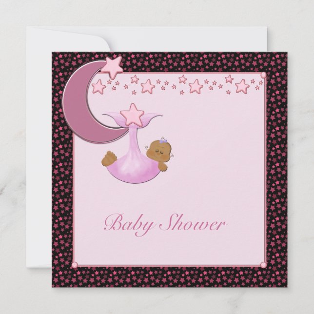 Ethnic Baby Girl Moon & Stars Einladung (Vorderseite)