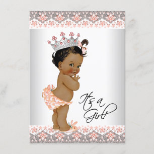 Ethnic Baby Girl Peach und Gray Baby Shower Einladung