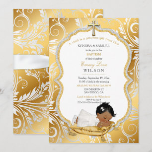 Ethnic Baby Girl Taufe Christening Gold Cross Einladung