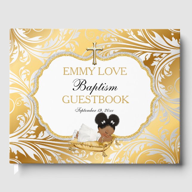 Ethnic Baby Girl Taufe Gold Cross Gästebuch (Vorderseite)