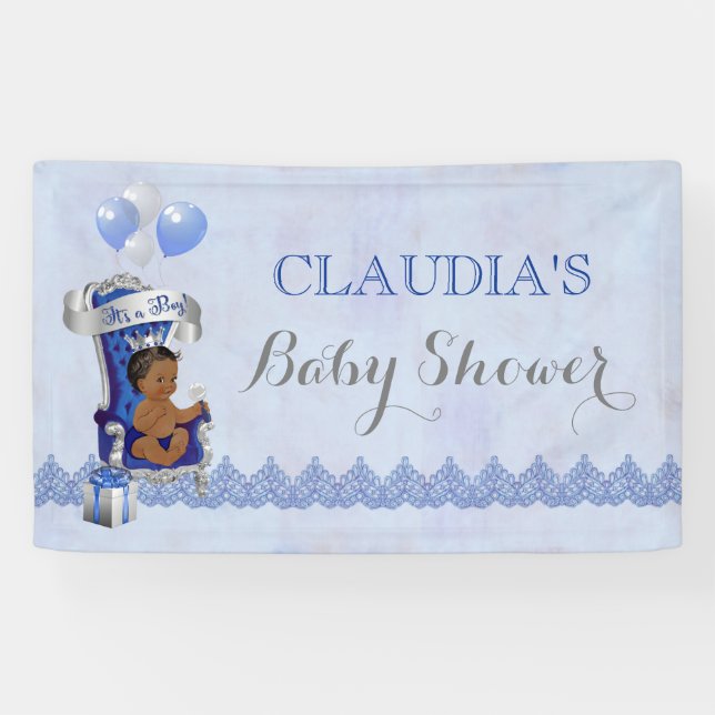 Ethnic Baby Little Prince Silver Crown Royal Blue Banner (Horizontal)