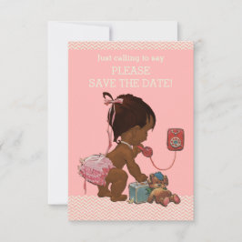 Ethnic Baby on Phone Baby Dusche Save the Date