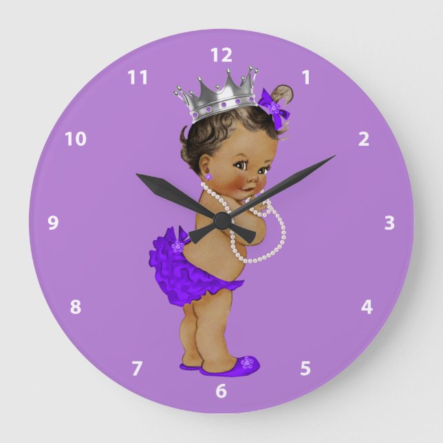 Ethnic Baby Princess and Pearls Lila Große Wanduhr (Vorderseite)