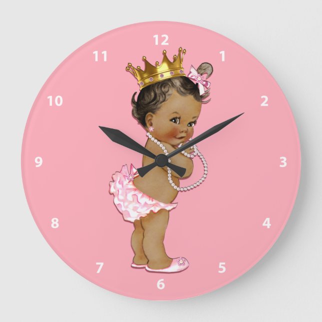 Ethnic Baby Princess and Pearls Pink Große Wanduhr (Vorderseite)
