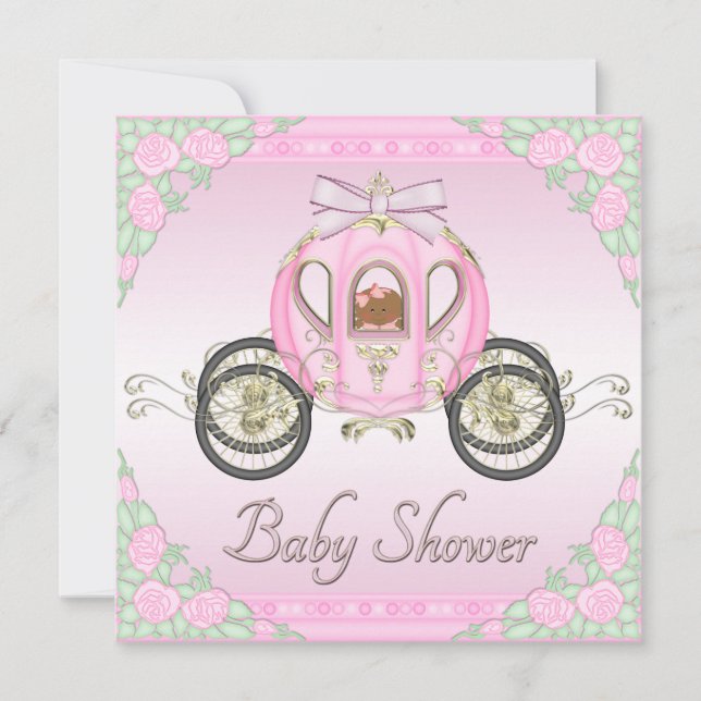 Ethnic Baby Princess Coach Pink Roses Baby Dusche Einladung (Vorderseite)