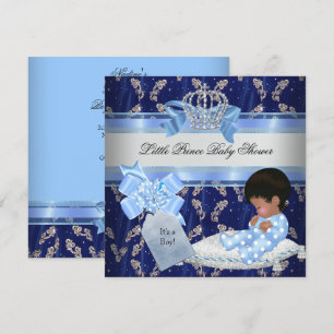 Ethnic Baby Shower Boy Blue Little Prince Crown Einladung