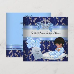 Ethnic Baby Shower Boy Blue Little Prince Crown Einladung