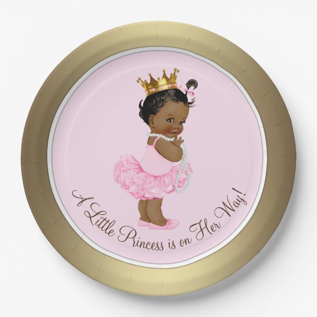 Ethnic Ballerina Princess Pink Gold Baby Dusche Pappteller (Vorderseite)
