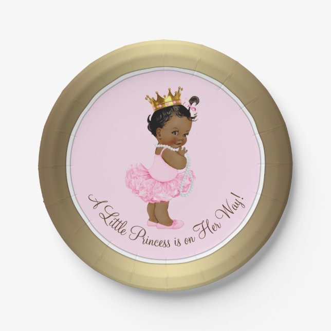 Ethnic Ballerina Princess Pink Gold Baby Dusche Pappteller (Vorderseite)