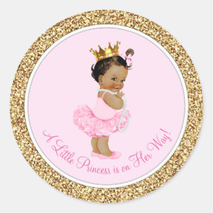 Ethnic Ballerina Princess Pink Gold Baby Dusche Runder Aufkleber