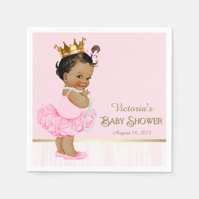 Ethnic Ballerina Princess Pink Gold Baby Dusche Serviette (Vorderseite)