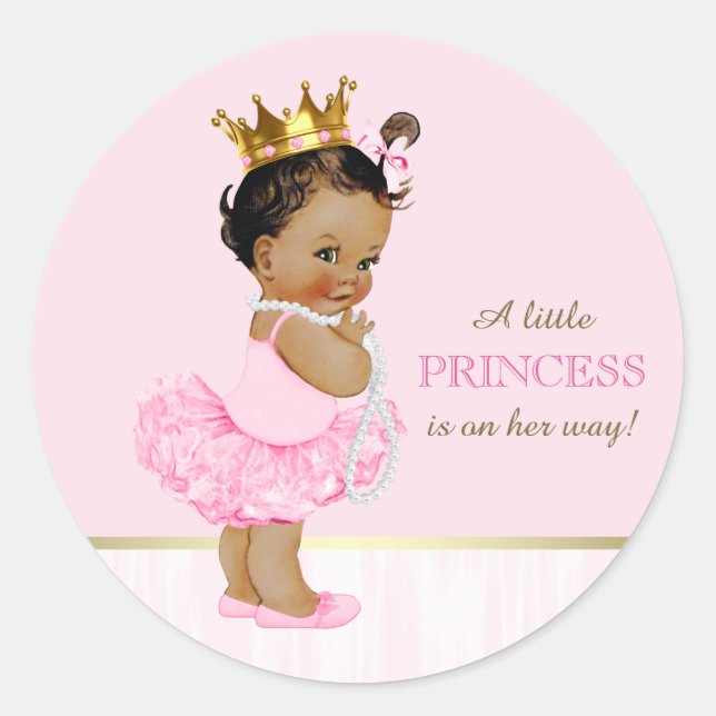 Ethnic Ballerina Princess Tutu Babydusche Runder Aufkleber (Vorderseite)
