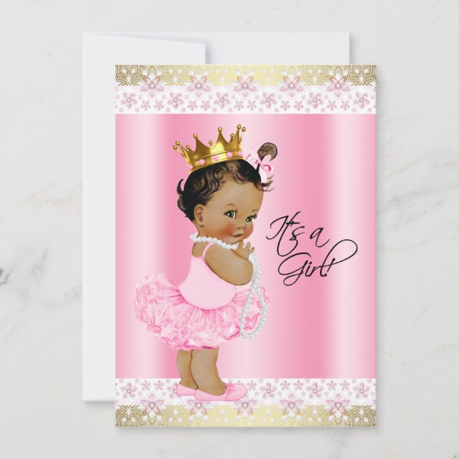 Ethnic Ballerina Tutu Pearl Baby Girl Dusche Einladung (Vorderseite)