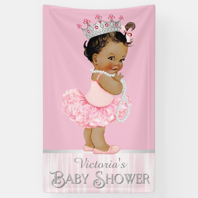 Ethnic Ballerina Tutu Pearl Pink Gray Baby Dusche Banner (Vertikal)
