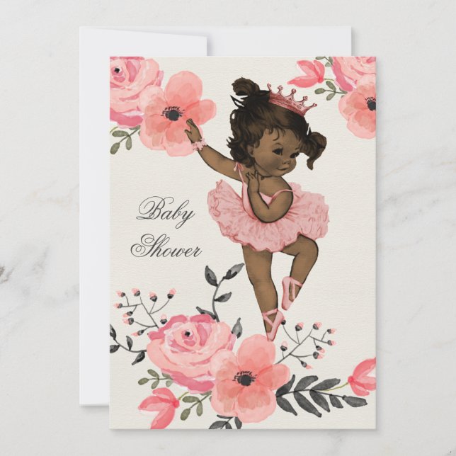 Ethnic Ballerina Watercolor Blume Babydusche Einladung (Vorderseite)