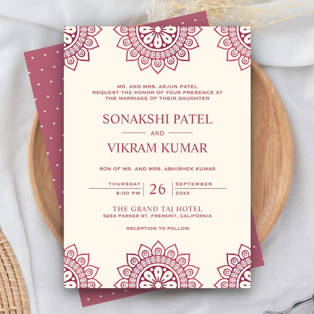 Ethnic Beige und Pink Mandala Indian Wedding Einladung (Von Creator hochgeladen)