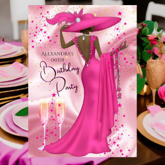 Ethnic Birthday Party Hot Pink Champagne Dress Einladung