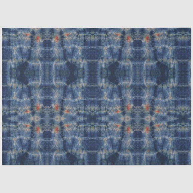 Ethnic Blue Gefärbte Krawatte Traditioneller Muste Seidenpapier (Vorderseite)