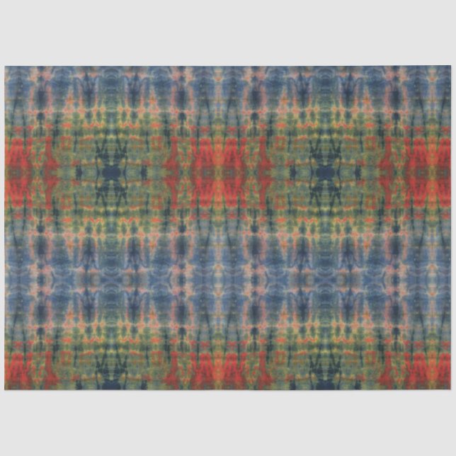 Ethnic Blue Green Gefärbte Krawatte Traditionelles Seidenpapier (Vorderseite)
