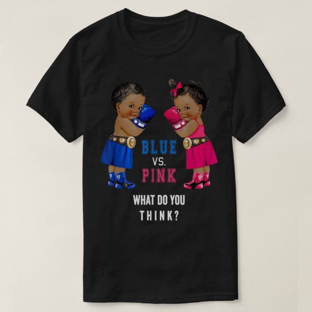 Ethnic Blue vs Pink Boxing Babies Gender Reveal T- T-Shirt (Design vorne)