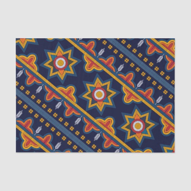 Ethnic Bohemisch Orange Star Navy Decoupage Seidenpapier (Vorderseite)