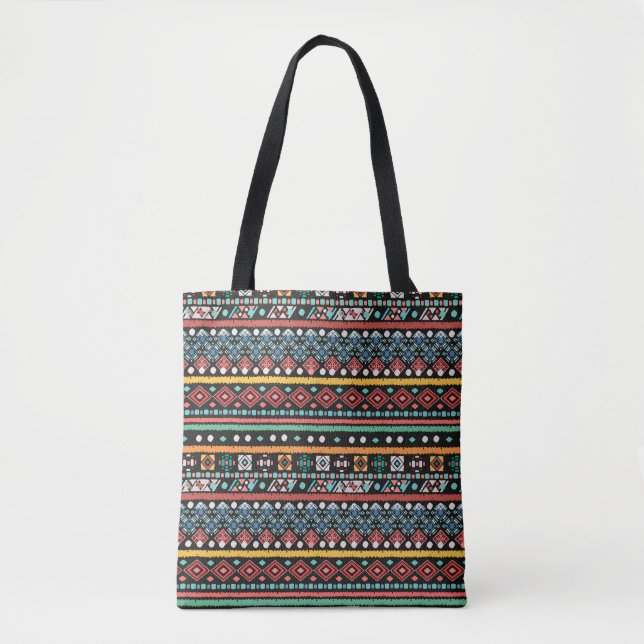 Ethnic Boho: Geometrische Pixel Print Tasche (Vorderseite)