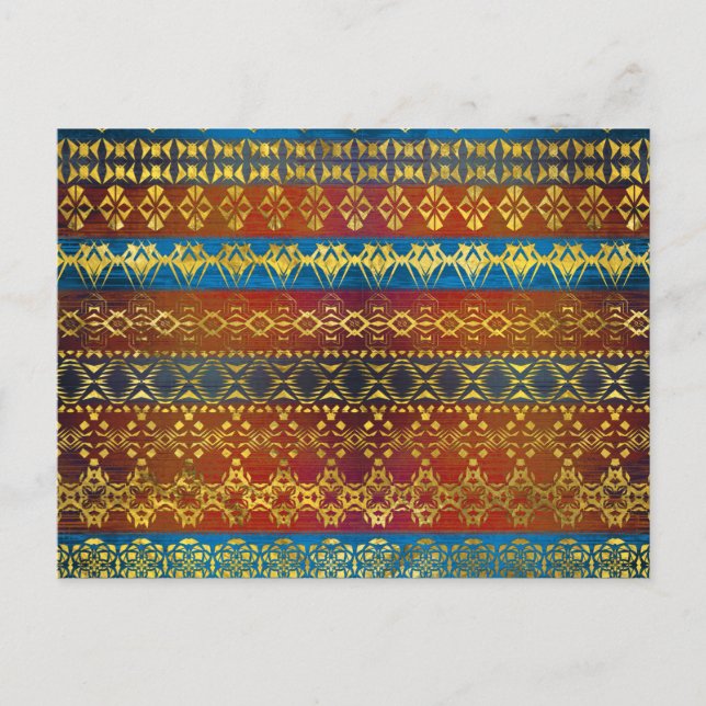 Ethnic Boho Golden Pattern on painted textur Postkarte (Vorderseite)
