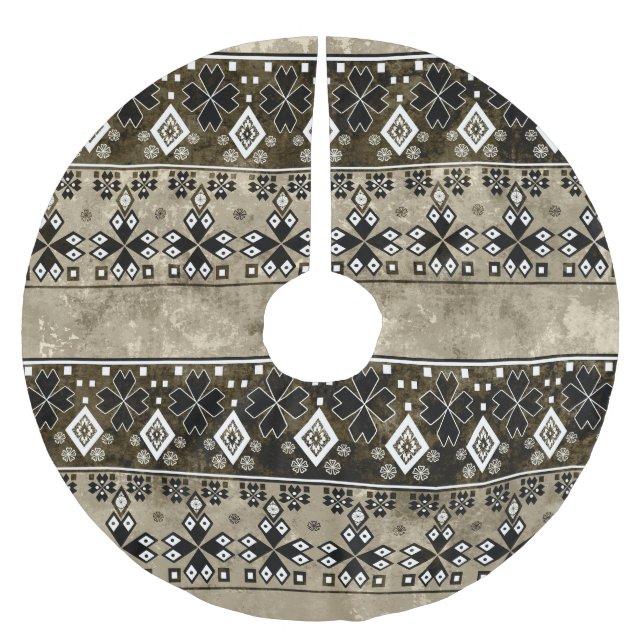 Ethnic Boho Grunge: farbenfrohe Muster Polyester Weihnachtsbaumdecke (Vorderseite)