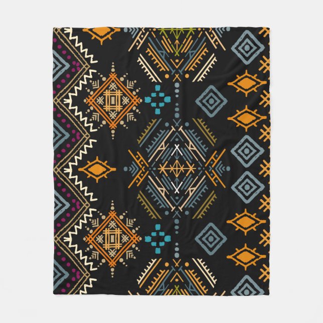 Ethnic Boho Ornament Nahtloses Muster Fleecedecke (Vorderseite)