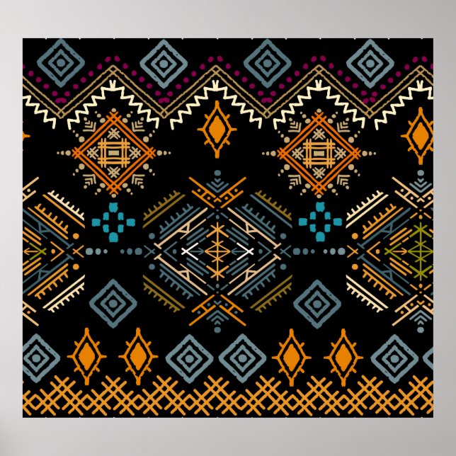 Ethnic Boho Ornament Nahtloses Muster Poster (Vorne)