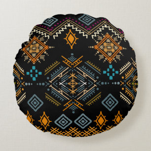 Ethnic Boho Ornament Nahtloses Muster Rundes Kissen