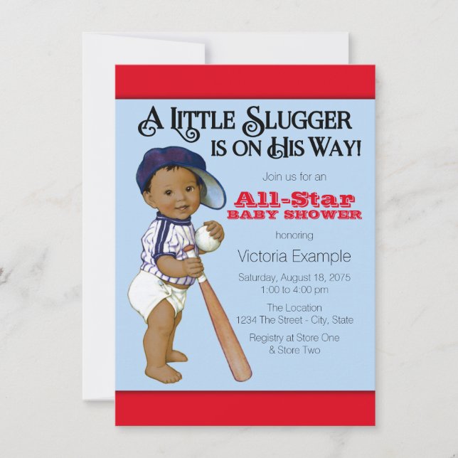 Ethnic Boy Baseball Baby Shower Einladungen (Vorderseite)
