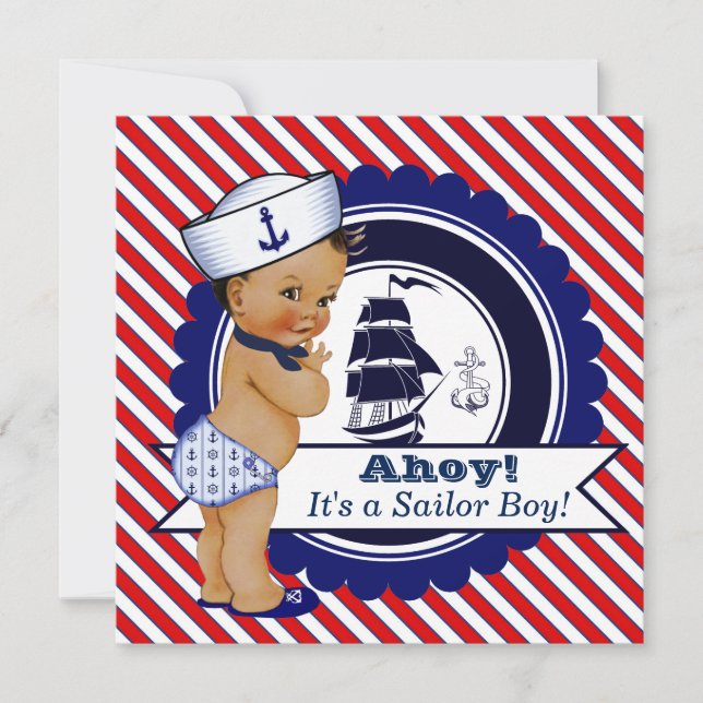 Ethnic Boy Nautical Baby Dusche Einladung (Vorderseite)