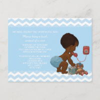 Ethnic Boy on Phone Blue Zickzack Baby Book Reques