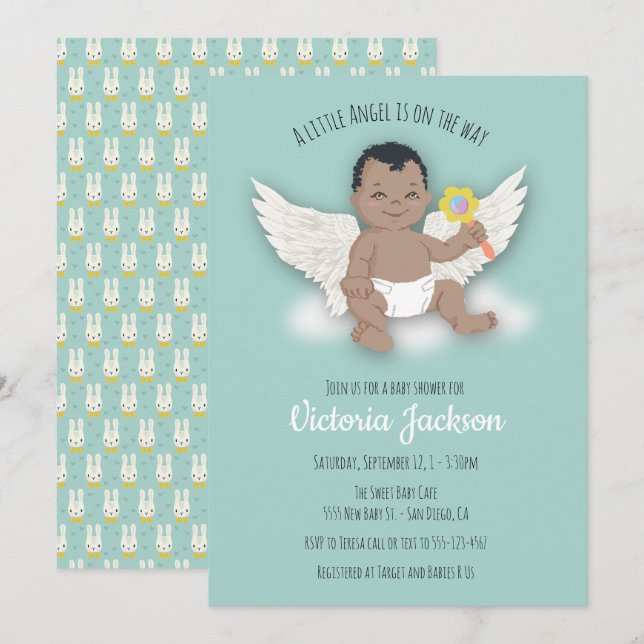 Ethnic Boy Small Engel Baby Dusche Einladungen (Vorne/Hinten)