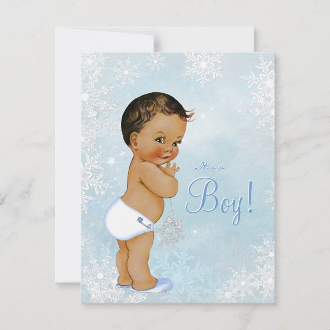 Ethnic Boy Winter Wonderland Baby Dusche Einladung (Vorderseite)