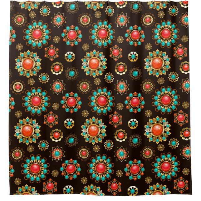 Ethnic Brooches Nahtloses Muster Duschvorhang (Vorderseite)
