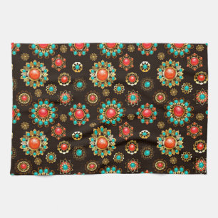 Ethnic Brooches Nahtloses Muster Geschirrtuch