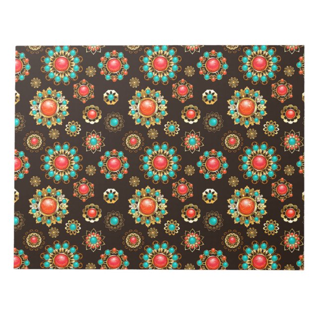 Ethnic Brooches Nahtloses Muster Notizblock (Vorderseite)