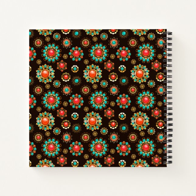 Ethnic Brooches Nahtloses Muster Notizbuch (Rückseite)