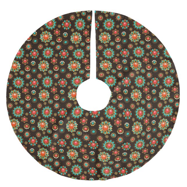 Ethnic Brooches Nahtloses Muster Polyester Weihnachtsbaumdecke (Vorderseite)