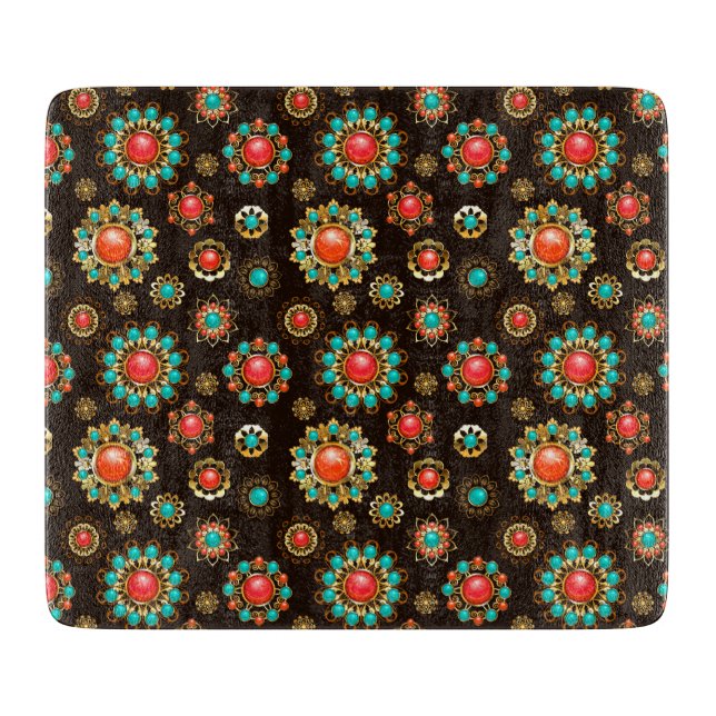 Ethnic Brooches Nahtloses Muster Schneidebrett (Vorderseite)