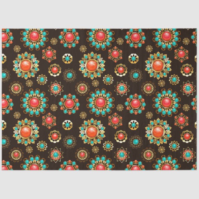 Ethnic Brooches Nahtloses Muster Seidenpapier (Vorderseite)